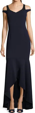 Adrianna Papell Cold Shoulder Trumpet High Low Maxi Dress In Garnet