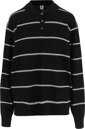 The Garment Black Striped Viscose-Blend Polo Shirt