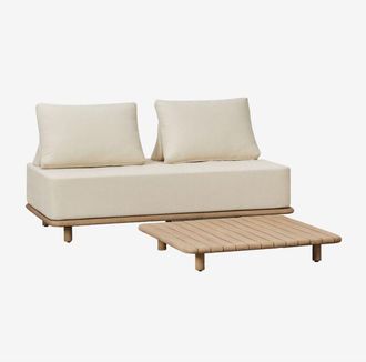 Sklum Conjunto De Jard&iacute;n Con Sof&aacute; De 2 Plazas Y Mesa De Centro Cuadrada 95x95 Cm En Acacia Portet Sklum