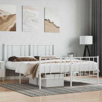 vidaXL Estructura Cama Sin Colch&oacute;n Con Estribo Metal Blanco 140x190 Cm Vidaxl