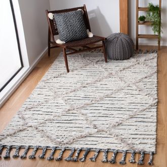 Safavieh Kenya Hand Made Area Rug, Ivory / Grey Shag / Flokati Style Non-Shedding
