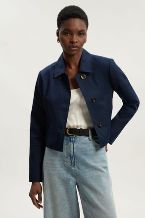Karen Millen Womens Petite Cotton Button Tailored Jacket - Navy - Size 16 UK