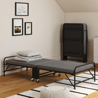 IDMarket Cama Supletoria Met&aacute;lica Plegable Zak Para 1 Persona Con Somier Y Colch&oacute;n 70x190 Cm Gris Y Negro