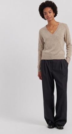 Chinti and Parker Wool-Cashmere V-Neck Sweater in Warm Oatmeal at Nordstrom, Size X-Small