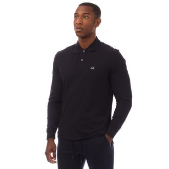 C.P. Company Mens Stretch Piquet Long Sleeve Polo Shirt in Navy Cotton - Size Large