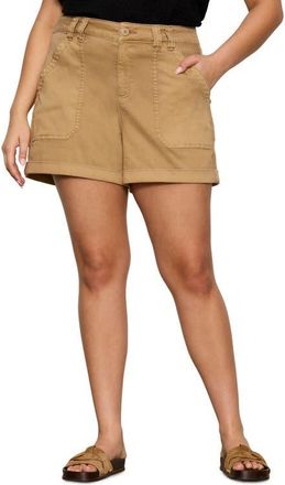 Sanctuary Wander On Twill Utility Shorts in Washed Cartouche Brown at Nordstrom, Size 16W