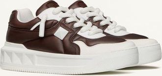 Valentino Garavani Sneaker Low-Top One Stud Xl In Vitello E Nylon Shiny Uomo BIANCO/FONDANT 40.5
