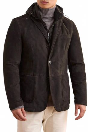 Moorer Suede Hooded Jacket In Fondente