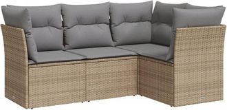 vidaXL Juego De Sof&aacute;s Jard&iacute;n Con Cojines 4 Pzas Rat&aacute;n Sint&eacute;tico Beige Vidaxl