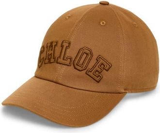 Chlo&eacute; Signature Logo Embroidered Adjustable Baseball Cap in Mocha Brown at Nordstrom, Size Medium