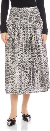 Fifteen Twenty Rhea Print Smock Waist Cotton Blend Midi Skirt in Leopard at Nordstrom, Size Medium