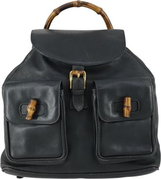 Gucci Vintage Bamboo Backpack Leather Black Leather Backpack Bag (Pre-Owned)