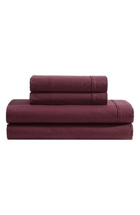 Calvin Klein Garment Washed Cotton Percale 200 Thread Count Sheet Set in Dark Red at Nordstrom, Size Queen