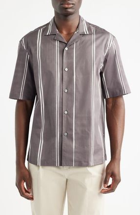 BOSS C-Lars Relaxed Fit Camp Shirt in Medium Purple at Nordstrom, Size Xx-Large