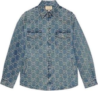 Gucci GG Jacquard Denim Shirt Blue White 713911-XDB7H-4632