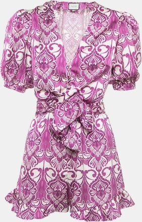 Alexis Alexis Purple Printed Satin Knotted Romper Jumpsuit