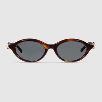Gucci Oval-frame Sunglasses, Beige