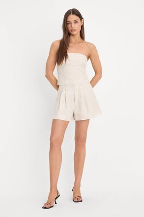 Good American Womens Linen Trouser Shorts | Oat, Size 14 | Good American by Khlo&Egrave; Kardashian