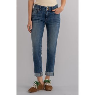 Kut from the Kloth Amy Frayed Mid Rise Crop Slim Straight Leg Jeans in Wash at Nordstrom, Size 18