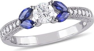 Rina Limor 10K 0.93 Ct. Tw. Diamond & Sapphire Semi-Eternity Ring