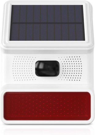 No Brand Alarma Solar Con Sirena Y Luz - Seguridad Para El Hogar - Resistente Al Agua Ip65 - 100 Decibelios - Negra