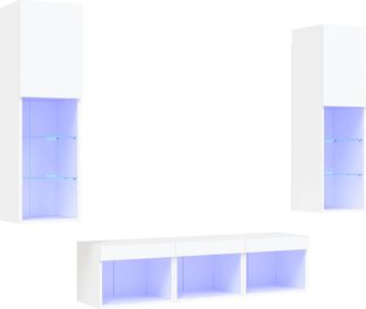 vidaXL Vidaxl - Muebles De Tv De Pared Con Led 5 Pzas Madera Ingenier&iacute;a Blanco