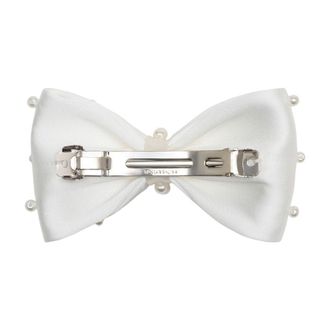 Self Portrait Pearl-Embellished Satin Bow Hair Clips - White