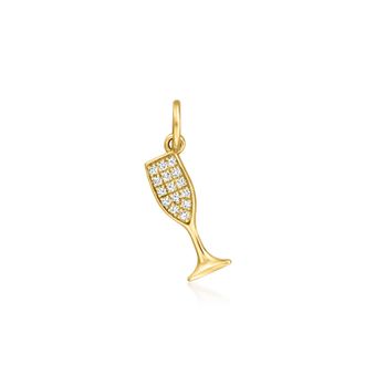 RS Pure by Ross-Simons 14kt Yellow Gold Champagne Flute Charm With Diamonds