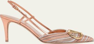 Valentino Garavani 80mm VLogo Signature Metallic Slingback Pumps with Cornely Embroidery