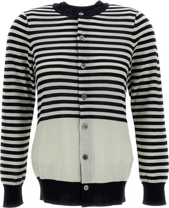 Junya Watanabe Black White Striped Lightweight Knit Cardigan
