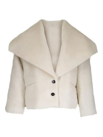 Kiton oversized collar button coat - White