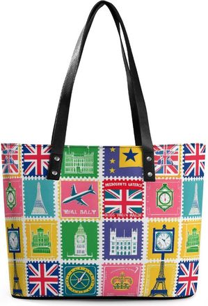 Generic Stamps with The Union Jack Tote Bags for Women Cute Shoulder Purses Handbags