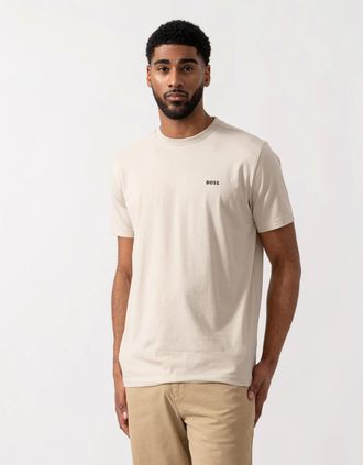 HUGO BOSS Mens BOSS Green Mens Tee Stretch Cotton T-Shirt with Contrast Logo - Light Beige 275 - Tan - Size: 42