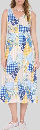 Blu Pepper Patchwork Sleeveless Midi Dress in Blue Multi at Nordstrom, Size Medium