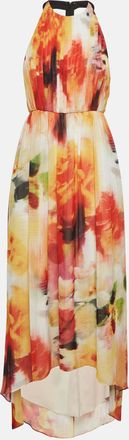 Alice & Olivia Alice + Olivia Multicolour Chiffon Leather Trim Maxi Dress