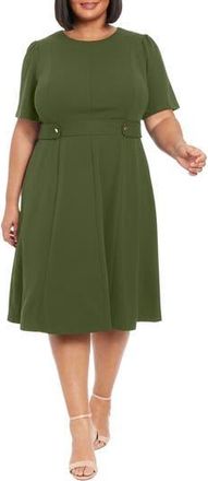 London Times Short Sleeve Fit & Flare Midi Dress in Rifle Green at Nordstrom Rack, Size 16W