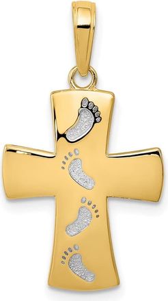 Diamond2Deal 14k Yellow Gold Rhodium Footprints Cross Pendant