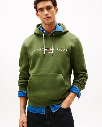Tommy Hilfiger Mens Flex Fleece Hoodie - Mountain Pine in Dark Green Cotton - Size X-Large
