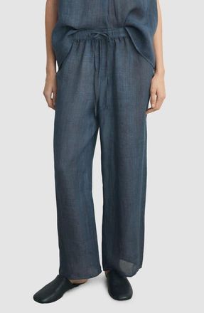 Mango Ramie Pajama Pants in Ink Blue at Nordstrom, Size Medium