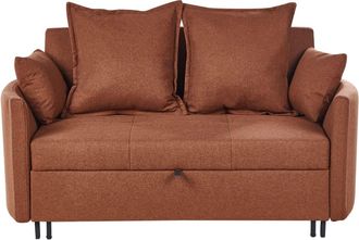 Beliani Sof&aacute; cama 2 plazas Tela Marr&oacute;n dorado