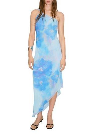 Mango Floral Print Asymmetric Scarf Dress in Blue at Nordstrom Rack, Size 8