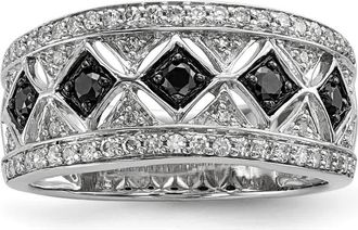 Diamond2Deal Sterling Silver Black and White Diamond Engagement Ring