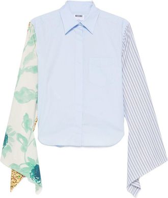 Moschino Light Blue Panelled Floral Stripe Shirt
