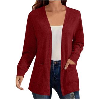 Generic Cardigans for Women UK Open Front V Neck Tops Casual Solid Colour Long Sleeve Outerwear Womens Lightweight Cardigans with Pockets Fall Winter Clothes 