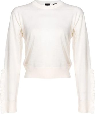 Pinko Trui met lange mouwen en ruches - Dames - Ronde hals truien - Beige - XS - Wol - Truien & Vesten