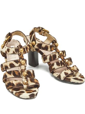 Miu Miu studded-detail open-toe sandals - women - Calf Hair/Calf Leather/Calf Leather - 35.5 - Brown