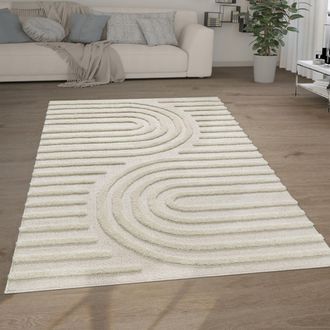 Paco Home Paco Home - Alfombra Sal&oacute;n Pelo Largo Shaggy Efecto 3d &Eacute;tnica Boho Vintage Suave Crema 7, 230x330 Cm (de)
