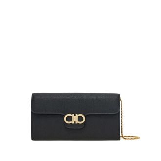 Ferragamo Gancini Wallet With Shoulder Strap - female - Ferragamo - Wallets & Cardholders - Black - ONE SIZE - Accessories