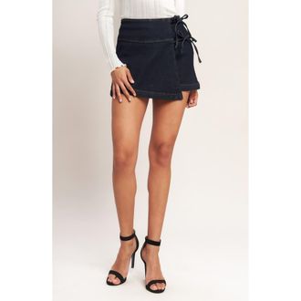 Flying Tomato Tie Front Denim Skort in Dark Indigo at Nordstrom Rack, Size Medium