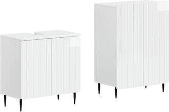 vidaXL Juego De Gabinete De Ba&ntilde;o De 2 Piezas Zwolle Blanco Brillante Vidaxl